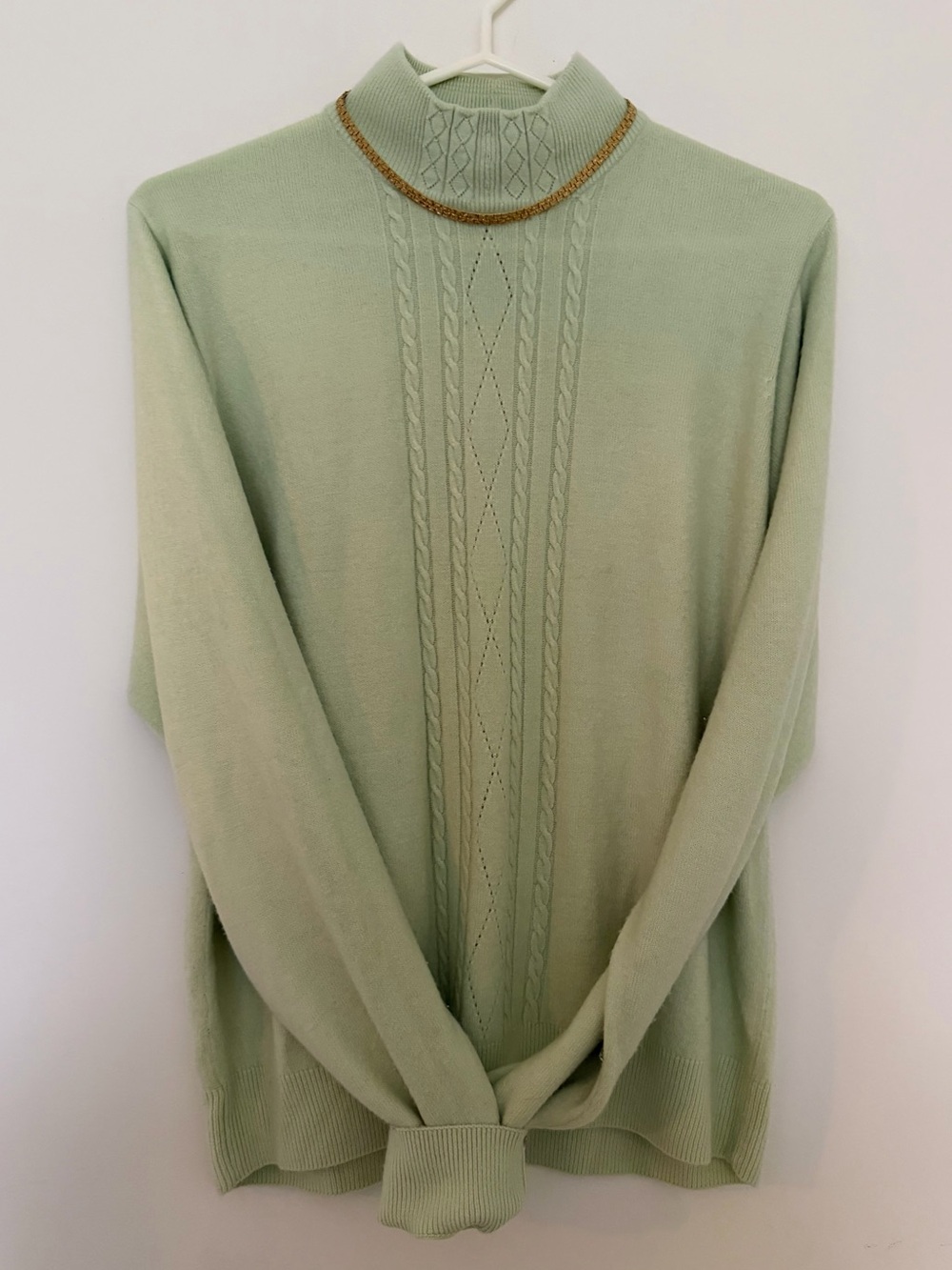 Vintage Tradition mint green acrylic knitted long sleeve mock neck top - L